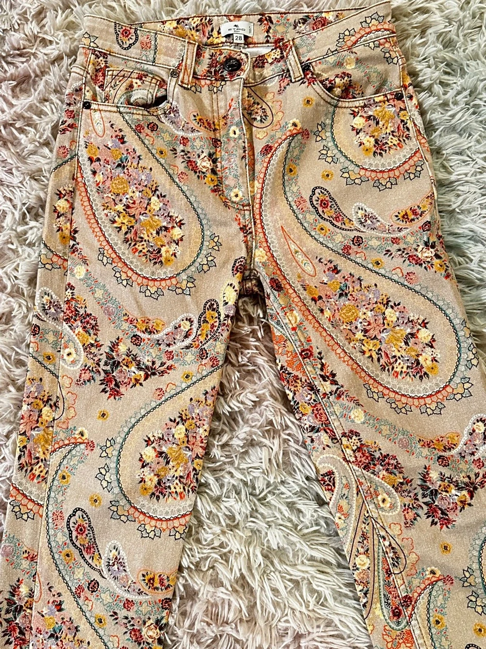New ETRO Paisley Print High-Rise Straight Leg Slim Jeans Size 26 - Picture 3 of 9